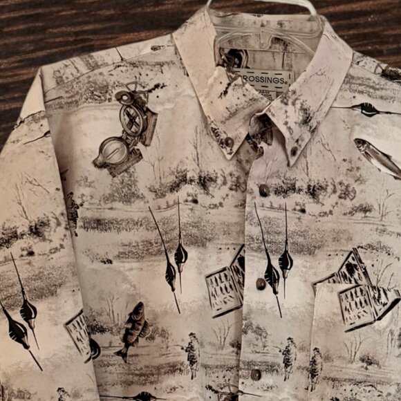 Crossings 100% Premium Cotton Men's Long Sleeve Button Down Fly Fishing Shirt - Picture 2 of 6